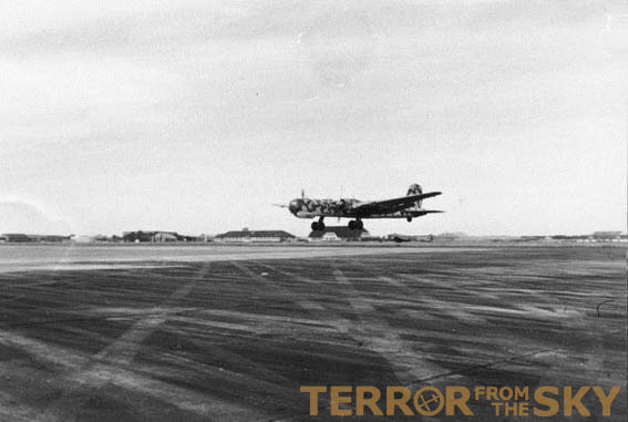 A He177 taking off in 1944. This one of several types of aircraft used during Operation Steinbock. Original image: Bundesarchiv, Bild 101I-676-7972A-04 / Blaschka / CC-BY-SA